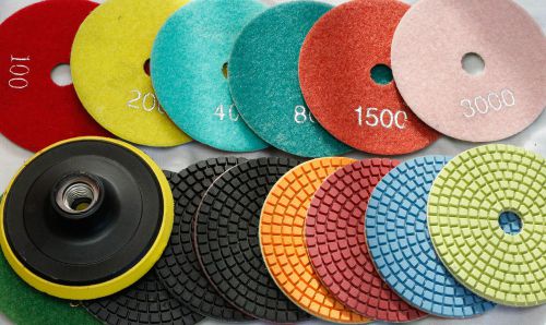 Diamond Polishing Pads 4 inch Wet/Dry 15 Piece Set Granite Stone Concrete Marble