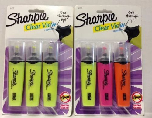 6 Sharpie Clear View Highlighter Blade Tip Assorted Ink Medium Pt