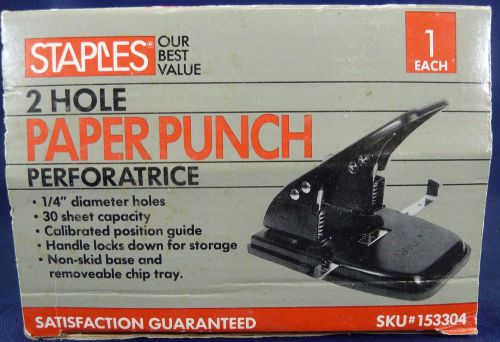 Staples 2 HOLE PAPER PUNCH sku #153304, 1/4&#034; diameter holes, 30 sheet capacity