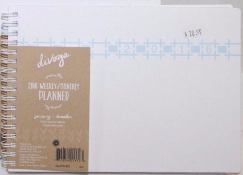 Divoga 2016 Wirebound Weekly/Monthly Planner 808-403 Jan-Dec 8.5&#034; x 6&#034; Wht/Blue