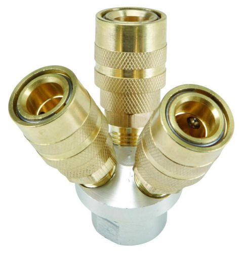 Central Pneumatic 3-Way Air Hose Manifold Quick Connect Brass Coupler 1/4&#034; NPT