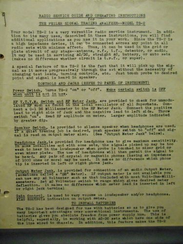 Feiler Engineering Signal Tracer Model TS-2  Analyzer operating instructions