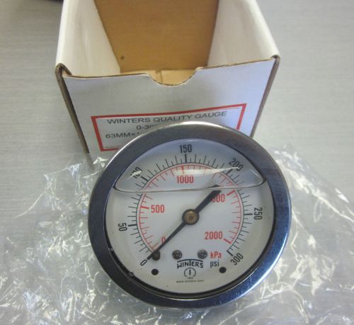 Winters pressure gauge 10-300 PSI liquid filled 63MM 1/4&#034; NPT back conn PFQ907