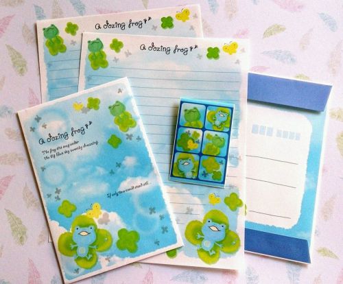 LETTER SET WRITING PAD NOTE PAD PAPER ENVELOPE SET Dozing Frog FREE SEALS!