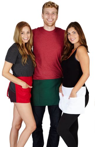 2 pack half size bib waist apron bistro pocket bar cafe pub 3 pockets waiter for sale