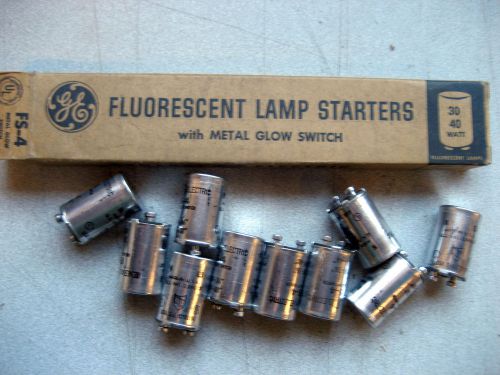 NEW BOX of 10 ea FS-4 Fluorescent lamp starters w/metal glow switch, 30w-40w