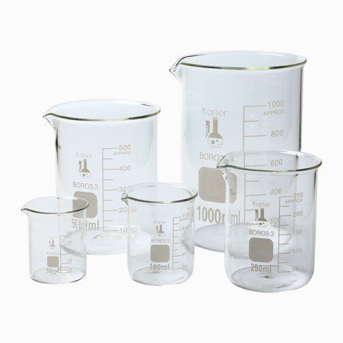 213A2 Karter Scientific Low Form Glass Beaker 5 Piece Set 50, 100, 250, 500, ...