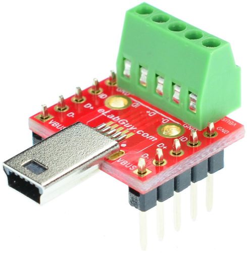 Mini usb type b male socket plug breakout board, elabguy usbm-bm-bo-v1a, arduino for sale