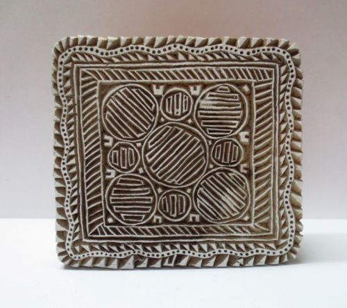 WOODEN HAND CARVED TEXTILE FABRIC PRINTER BLOCK STAMP UNIQUE CUT DESIGN PATTERN