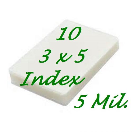 10- 3-1/2 x 5-1/2  Laminating Laminator Pouches Sheets.. 3 x 5 Index Card 5 Mil