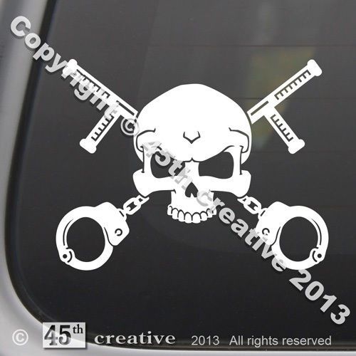 Police Officer Crossbones Decal - patrol police batton handcuffs skull sticker