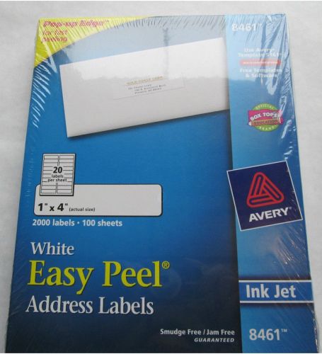 AVERY WHITE EASY PEEL ADDRESS LABELS #8461 2000 LABEL 100 SHEET FREE SHIPPING US