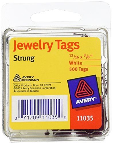 Avery Pre-Strung Jewelry Tags, Paper/String, 0.875 x 0.375 Inches, White/Purple,