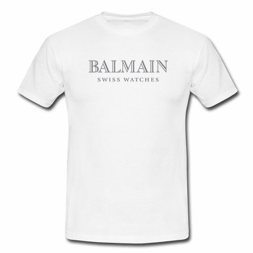 Balmain H&amp;M Flock Print T-Shirt Tee White S,M,L,XL,XXL HM Swiss Watches Logo