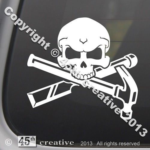 Carpenter Crossbones Decal - carpentry wood tools chisel hammer skull sticker