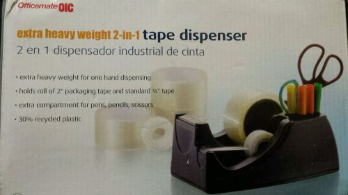 Officemate extra heavy weight 2-in-1 tape dispenser pen pencil scissor holder