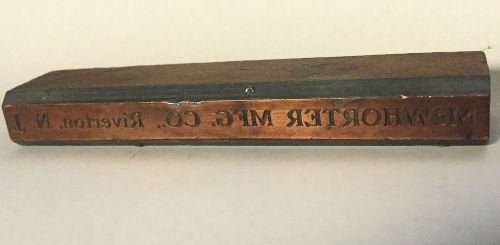 Antique stereotype copper &amp; wood printing block mcwhorter mfg farm riverton nj for sale