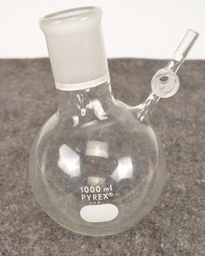 Pyrex 1000ml round bottom flask w/ side arm stopcock 40/50 joint valve 1l for sale