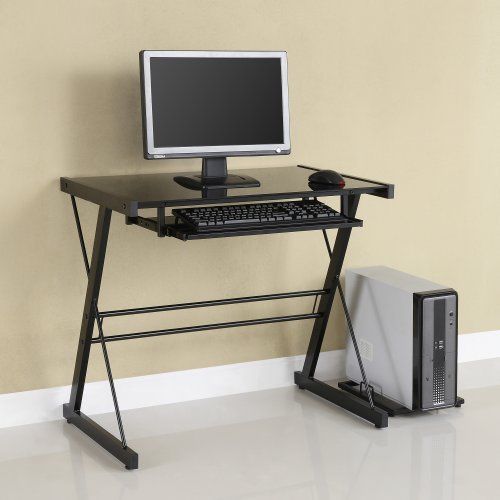 Glass Metal Office Desk Computer Black Home Computer Laptop Student Work Table