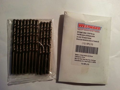 (12) bits,  no drill &#034;2&#034;  westward 5ply3 jobber drill bit, hss .2210 dia. for sale