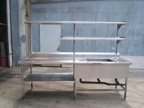 8.5&#039; Stainless Steel Heavy Duty Work Prep Table w/ 1 Sink overhead shelves NSF