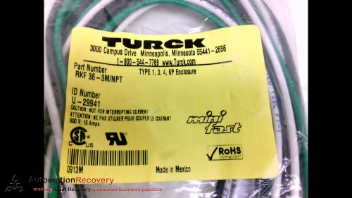 TURCK RKF 36-3M/NPT 3P F ST S.E 3M CORDSET, NEW