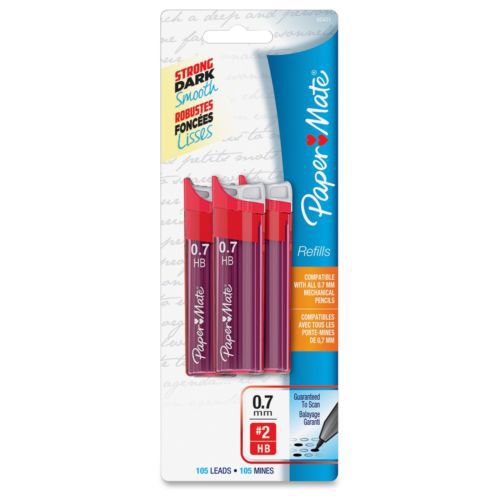 Papermate 0.7mm lead refills - 27.6 mil#2 - graphite black - 105 / pack for sale