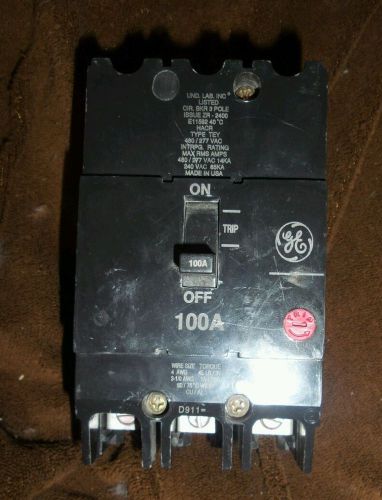 GE E11592 100 amp 3pole TYPE TEY CIRCUIT BREAKER 480/277vac 14KA  ZR 2400 /used