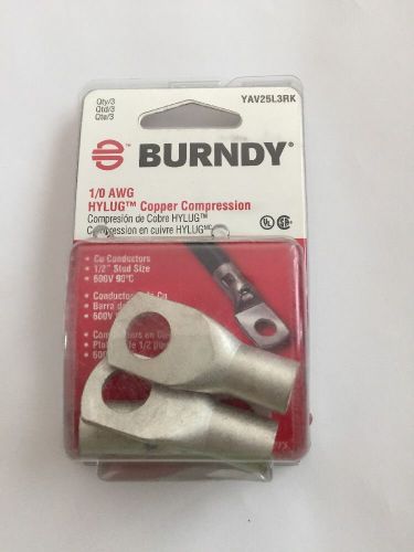 BURNDY Heavy Duty Ring Tongue Terminal YAV25L3RK Pack Of 3 New Free Ship T585HH3