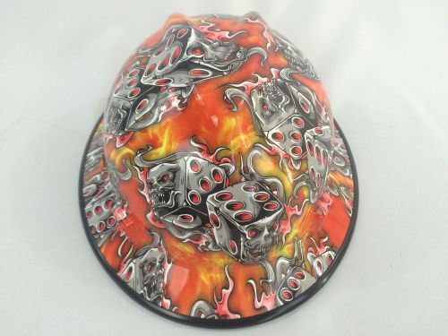 Msa v-gard hard hat w/fas-trac flaming dice hydrographic print osha/csa for sale