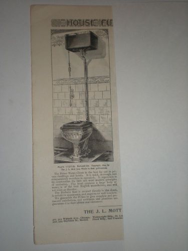 1895 Primo Water Closet High Tank Pull Chain Toilet J L Mott Iron Works Vtg Ad