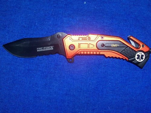 NIB Tac-Force &#034;Magnum&#034; Orange EMT Assisted Opening Rescue Knife