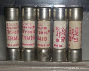 Lot of (5) Mersen/Gould Shawmut Tri-onic TRM 15, 250V Fuse