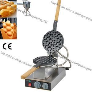 Rotated Nonstick Electric Puff Bubble Egg Waffle Maker Baker Machine w Dispenser