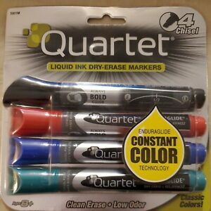 Quartet; EnduraGlide; Dry-Erase Markers, Chisel Tip, Assorted Colors, 4 Pack -