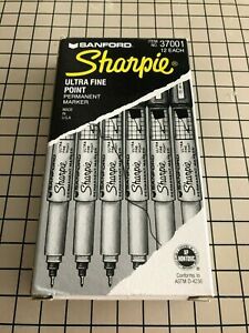 Vintage 1993 Sharpie Ultra Fine Point Black Permanent Marker 12 Count No 37001