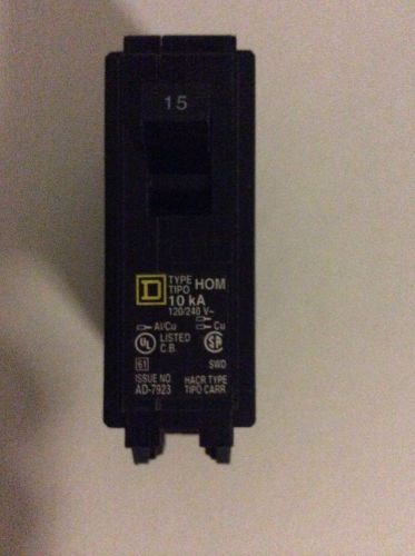 Square d 15a single pole circuit breaker, 120/240,amperage rating 15,hom poles 1 for sale