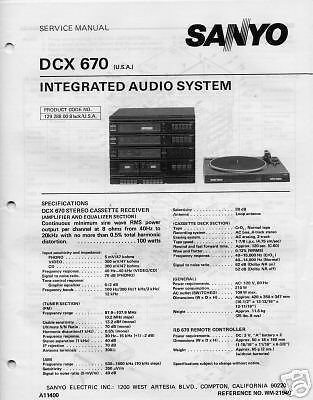 SANYO ORIGINAL SERVICE MANUAL DCX670 FREE USA SHIPPING