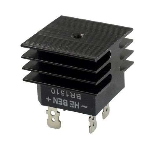 BR1510 15A 1KV Single Phase Bridge Rectifier Half-Wave Black w Heatsink