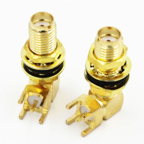 10pcs SMA female right angle with nut bulkhead  PCB deck RF connector