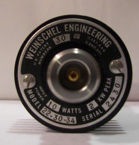 Weinschel Attenuator  22-30-34  30dB 10W 2 KW Peak  DC to 12 GHz