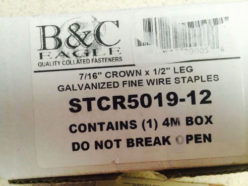 B &amp; C Eagle STCR5019-12 7/16&#034; crown x 1/2&#034; leg new. Contains 4,000 staples