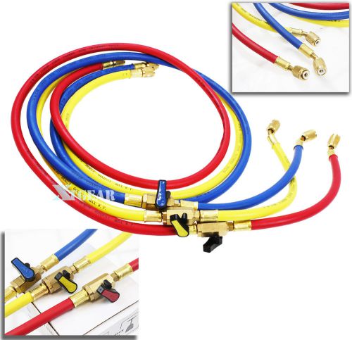 3 Refriger AC Shut Valve Charging Hoses 60&#034; HVAC 1/4&#034;  Refrigerant R410a R134a