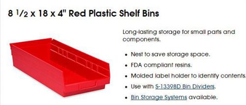 ULine S-13401R Storage bin. 8.5x18x4&#034;. 12 per box. New Warehouse Storage. Red