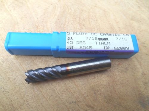 NIAGARA 7/16 x 7/16&#034; x 2 3/4&#034; CARBIDE END MILL , S545  5FLT. TIALN