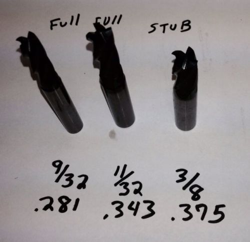 Lot Of 3 New Osg Tap &amp; Die Tialn Coated End Mills 9/32&#034; 11/32&#034; (3/8&#034; Stub)