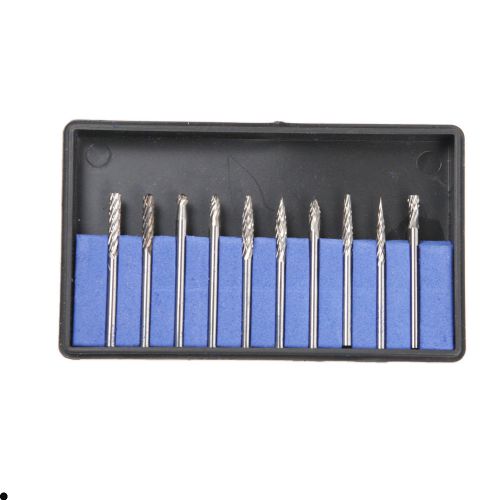 10pc 1/8&#034; 3mm Tungsten Carbide cutter Rotary Burr CNC Engraving Set bits Tool