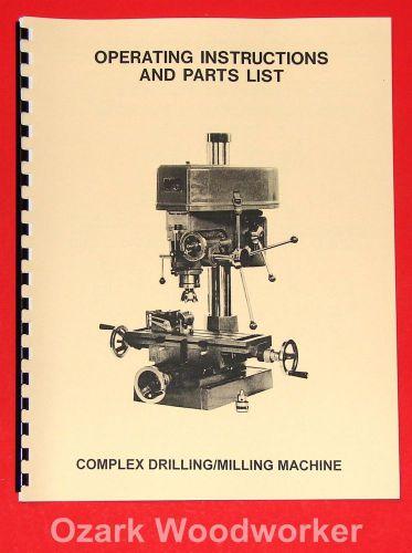 Jet/asian jet-16 drill milling machine instructions and parts manual 1002 for sale