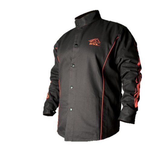 NEW BLACK STALLION BSX? FR Welding Jacket - Black w/Red Flames - LARGE