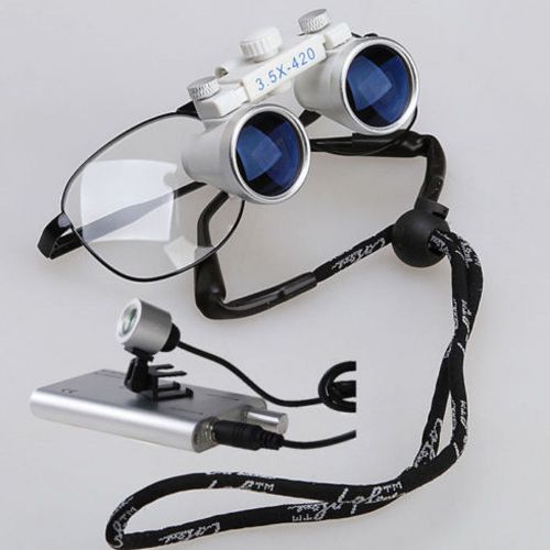 New Sale Dental Binocular Loupes 3.5x420mm + Dental Headlight LED Lamp US